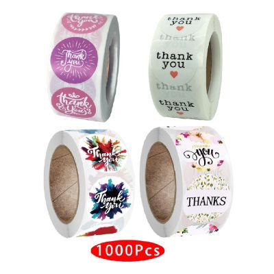 1000Pcs Kawaii Flower Thank You Sticker Seal Label Aesthetic Gold Scratch Off Circle Business Art Travel Journal Supply Adhesive Stickers Labels