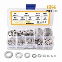 SEJESE 684pcs ปะเก็นซีลน้ำมันปลั๊กบ่อ Fender WASHER Assortment สลักเกลียวสกรู แหวนแบน วงแหวนเหล็ก เครื่องซักผ้าหลากหลายชนิด ชุดเครื่องซักผ้า เครื่องซักผ้าแบบแบน