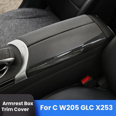 For - (C W205 / GLC X253) Carbon Fiber Color Car Interior Center Console Armrest Box Trim Protect Cover