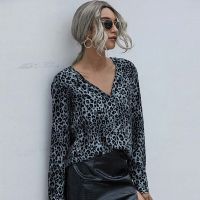 ○  Women V-neck Leopard Printed Shirt Loose Tops Casual Chiffon Woman Blouse Womens Street Clothes S-2XL