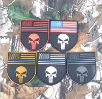 USA flag Skull Shield Patch 3D Pvc US Army thin blue line Patch Military Tactical Emblem Badges Hook Fastfor Clothing