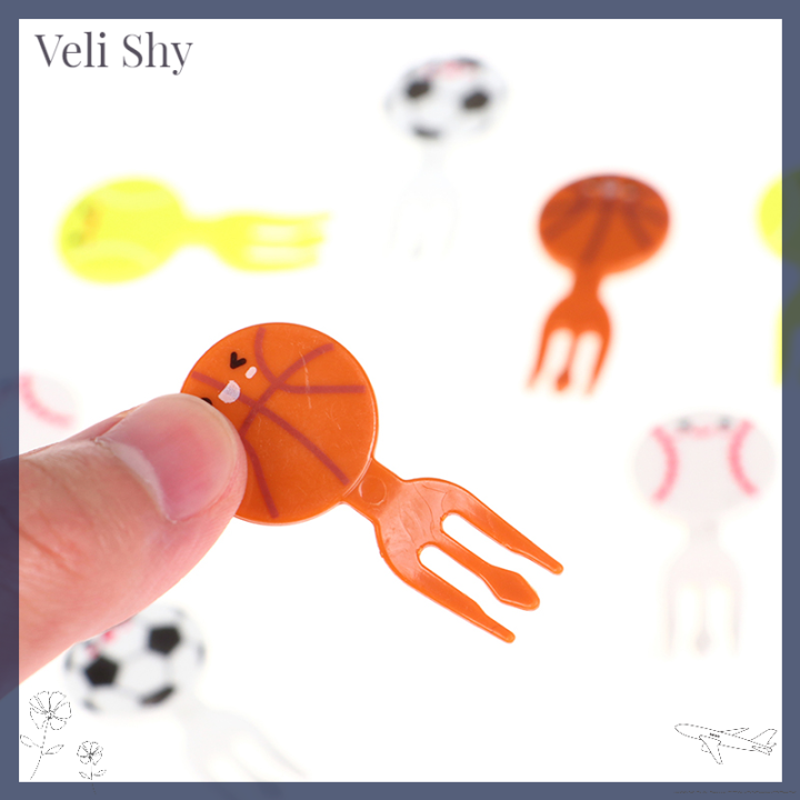 veli-shy-8ชิ้นมินิฟุตบอลการ์ตูนส้อมผลไม้กีฬาขนมอาหารเค้กขนมไม้จิ้มฟัน