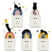 T78# 5 PCS/Pack Rainbow Cat Light Switch Phone Wall Stickers For DIY Home Decoration Cartoon Animals Decals PVC Mural Art Wall Stickers Decals
