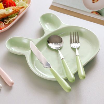 3pcs/set Children Cutlery dinner Set Picnic Travel dinnerware knifes fork Sets Ceramic Stainless Steel Tableware Christmas Gifts Flatware Sets