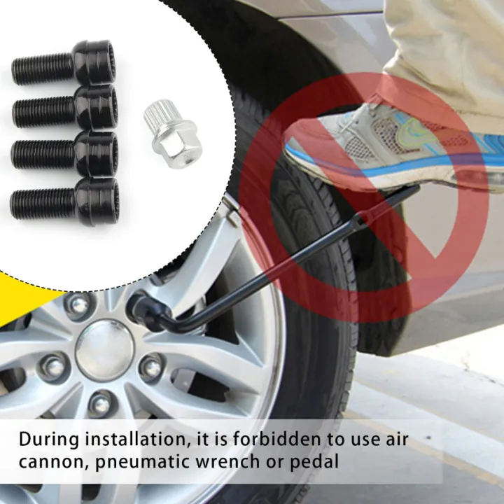 4 Pcs Locking Wheel Nuts, M14*1.5MM Steel Wheel Bolt Locking Security Wheel Bolts Nuts Set Car