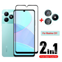 สำหรับ Realme C51 C35 C53 C55 C 51 C 53 Realme Real Me RealmeC51 C53จริง2023 2 In1 9D ขอบหลังกระจกนิรภัยใสเคสเต็มตัวฟิล์มป้องกันหน้าจอด้านหน้าฟิล์มป้องกันที่ด้านหลังเลนส์กล้องถ่ายรูป