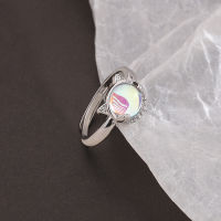 Art Selection Simple and Fashionable New Meow Star Man Fantasy Seven Colored Moonlight Stone Ring with Womens Diamond Cute Little Cat Ring VQDF