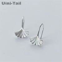 Uini-Tail new 925 Tibetan silver Chinese style ginkgo leaf ear hook temperament simple personality fashion earrings GN217