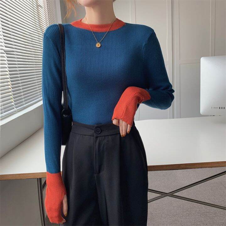 half-turtleneck-colorblock-knitted-women-39-s-sweaters-2022-new-sleeve-bottoming-sweater-female