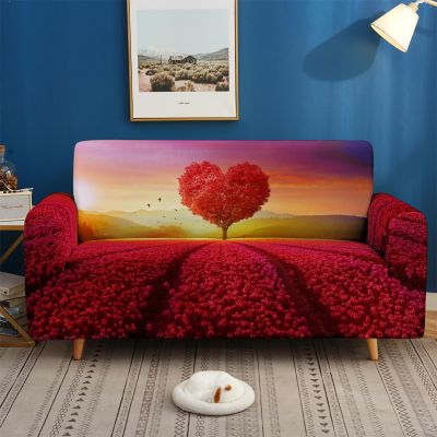 ▤♈ Red Love Tree Sofa Cover 3D Beauty 1/2/3/4 Seat Sofa Cover Elastic Cover Anti-pollution All-inclusive Living Room Sofa Cover