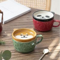 【High-end cups】ส่วนบุคคลบรรเทาถ้วยกาแฟเซรามิกน่ารักการ์ตูนแก้วอาหารเช้าถ้วยนมที่มีฝาปิดสร้างสรรค์คู่ถ้วยโฮมออฟฟิศถ้วยน้ำ