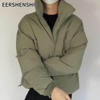 EERSHENSHI เสื้อผ้าผ้าฝ้ายหนาอุ่นแนวแอธเลชเชอร์ของผู้ชายแจ็คเก็ตผ้าฝ้ายปกตั้งสีทึบ