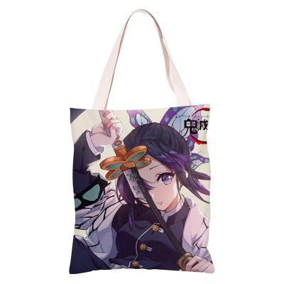 Anime Kimetsu no Yaiba Canvas Bag Shoulder Demon Slayer Zipper Bag Large Tanjirou Nezuko Agatsuma Zenitsu