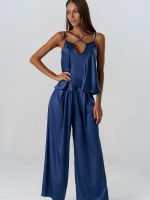 ┋㍿ Linad Sexy Women 39;s Nightwear 2 Piece Sets Spaghetti Strap V Neck Pajamas Female Casual Trouser Suits Loose Sleepwear Spring 2023