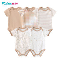 top●Kiddiezoom 5Pcs 100% Cotton Baby Romper Short Sleeve Newborn Clothes 0-12 Months Brown Pattern BDS5246