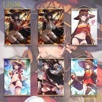 1ชิ้น KonoSuba God S Blessing ในโลกมหัศจรรย์นี้! Megumin Satou Kazuma อะนิเมะมังงะผนังโปสเตอร์ไม้เนื้อแข็งแขวนเลื่อน