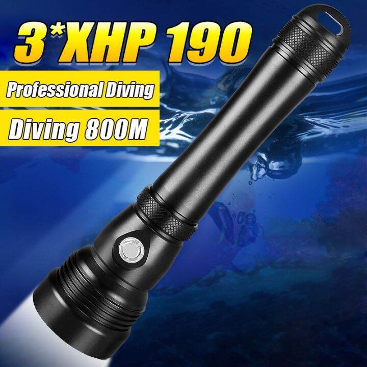 Professional Diving Flashlight 3*XHP190 High Power Rechargeable Lantern