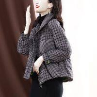 VALAG Cotton Jacket Women S Short Style 2021 Autumn And Winter Cotton-Padded Clothes With Foreign Style Plaid Stitching Small Korean Style Light And Thin Coat