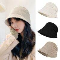 【COD】Corduroy Bucket Hats ผู้หญิงฤดูใบไม้ร่วงฤดูหนาวป้องกันแสงแดดปานามาหมวก