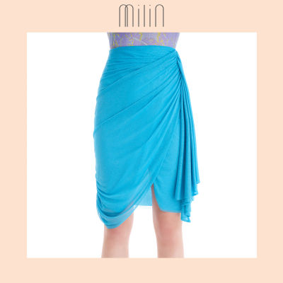 [MILIN] Front draped slit detail asymmetric ruched high waisted skirt / Pistil Skirt
