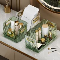 【YD】 NEW Transparent Cosmetics Storage Facial Makeup Organizer Basket Gold Plated Handle