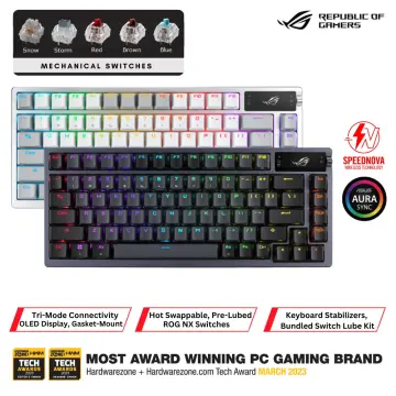 ASUS ROG Azoth 75 Wireless DIY Custom Gaming Keyboard, OLED display,  Gasket-Mount, Three-Layer Dampening, Hot-Swappable Pre-lubed ROG NX Blue  Switches & Keyboard Stabilizers, PBT Keycaps, RGB-Black 