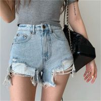 【hot】 MEXZT Hole Denim Shorts Frayed Tassel Jean Streetwear Korean Waist Slit Hot Pants New