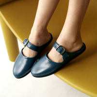 womenager - Jane Blue leather รองเท้าแตะคัทชูเปิดส้น สวมใส่ง่าย