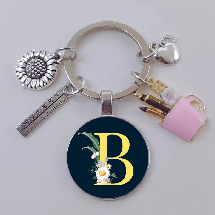 diy-fashion-enamel-pen-holder-keychain-cute-sunflower-plant-a-z-glass-handbag-pendant-cute-male-and-female-teacher-gift-keychain