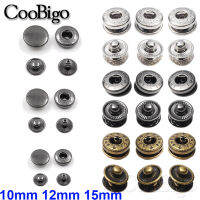 100 ชุดแพ็คโลหะกด Studs เย็บปุ่ม Snap Fasteners หนังหัตถกรรมเสื้อผ้ากระเป๋าเสื้อผ้า 10mm 12mm 15mm-Wefdger