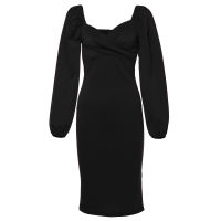 LTPH Hot sale  autumn winter new women dress sexy tube top low collar puff sleeves solid color long fashion pencil dresses