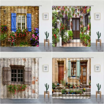 【CW】▥﹉﹊  European Rural Town Street Landscape Printing Shower Curtain Curtains Polyester With Hooks