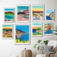 Potassian ผ้าใบพิมพ์สำหรับตกแต่งห้องนั่งเล่น-Travel City โปสเตอร์ Amalfi ฮาวาย Coast Landscape Wall Art ภาพวาด-Unframed