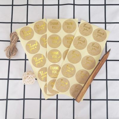 free shipping 1000Pcs Round Cowhide hot stamping sealing sticker Thank you label Adhesive Sticker Baking Stickers DIY stationery Stickers Labels