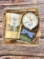 Elephant friendly giftset with soywax candle, natural handmade soap and herbal tea