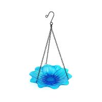 Hanging Bird Feeder Blue Flower Glass Feeding Supplies for Garden Outdoor Decoration and Patio and Bathroom Accessories for Bird