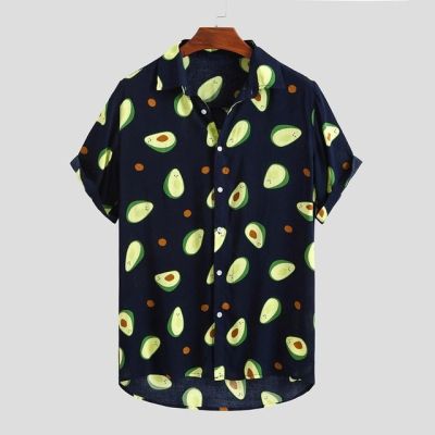 สีเรืองแสงผู้ชายเสื้อฤดูร้อนคุณภาพสูง Breathable เสื้อฮาวาย Camisa Masculina Avocado Casual ชายพิมพ์ขนาดพิเศษ