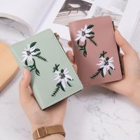 HOT14★Embroidery Flower Purses for Women Sweet Wallets Cute Students Zipper Money Bag Small Leather Coins Card Holder Designer Ladies