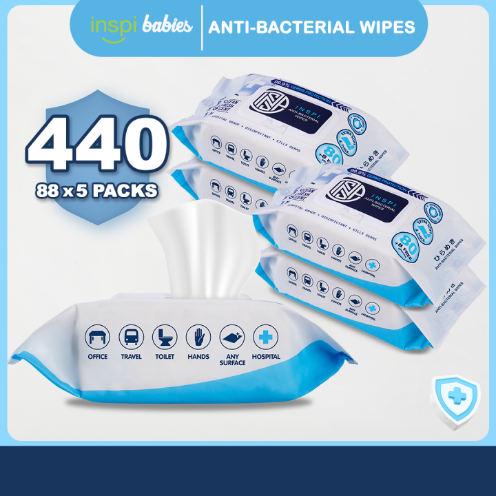 INSPI Babies Antibacterial Wipes 440 Sheets Pack of 5 Multipurpose