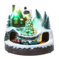 Santa Claus Glowing Music Ornaments Christmas Tree Revolving Train House Christmas Decorations Resin Crafts