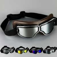 ✶ Retro รถจักรยานยนต์ Goggles Vintage Scooter Pilot แว่นตาหนัง Windproof UV แว่นตากันแดดกลางแจ้งจักรยานขี่จักรยาน Ski Goggles