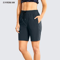 SYROKAN Womens Stretch Quick-Dry Athletic Shorts for Women Workout Casual Shorts with Side Pockets - 9 Inches