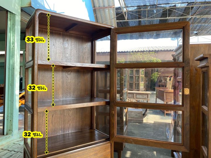 ขนาดใหญ่มาก-จัดส่งทั้งตู้-ตู้โชว์ไม้สัก-สูง-160-ซม-3-ชั้น-ตู้ไม้สัก-ตู้โชว์กระจก-ตู้โชว์สินค้า-ตู้มีกุญแจล๊อค-ตู้ลิ้นชัก-wooden-cabinet-160-cm