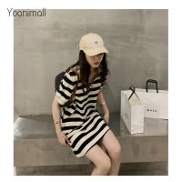 Loose Short Sleeve Backless Stripes Polo Dress