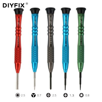 Diyfix 5in 1ชุดไขควง0.8 Pentalobe 0.7 Y-Tip 1.3 2.5ฟิลลิปเฮกซ์2.5สำหรับ Iphone Xr 8 7 6S 6ชุดกดสิวซ่อมแบบถอดประกอบได้