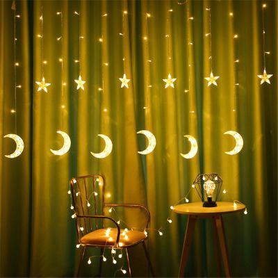 2.5M LED Fairy Curtain string Light Moon Star Pentagram Garland Lamp Ramadan decoration lights for Christmas Party Wedding Fairy Lights