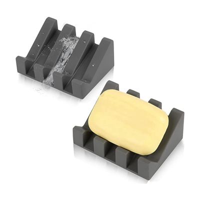 2Pcs Silicone Soap Dish with Drain, Shower/Bathroom Soap Rack, Self Draining Waterfall Soap Tray/Kitchen Keeper