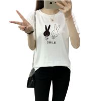 Welove   เสื้อยืดผู้หญิงแขนสั้น แฟชั่น ลายกระต่ายคู่ สุดน่ารัก  รุ่น 738