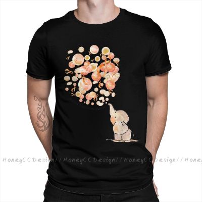 High Quality Men Humor Black T-Shirt Elephant Orange Balloons Pure Cotton Shirt Tees Harajuku Tshirt