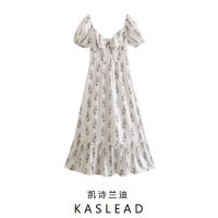 KASLEAD new womens temperament of European and American wind French party brought the floral dress closed show thin waist of the dress ❤
